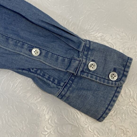 J Crew Button Up Shirt sz 0 Blue Denim Chambray - Picture 5 of 11